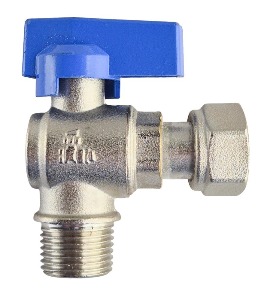 haakse kogelkraan 1/2" bsp wartelmoer x 1/2" bspt buitendraad, blauwe hendel