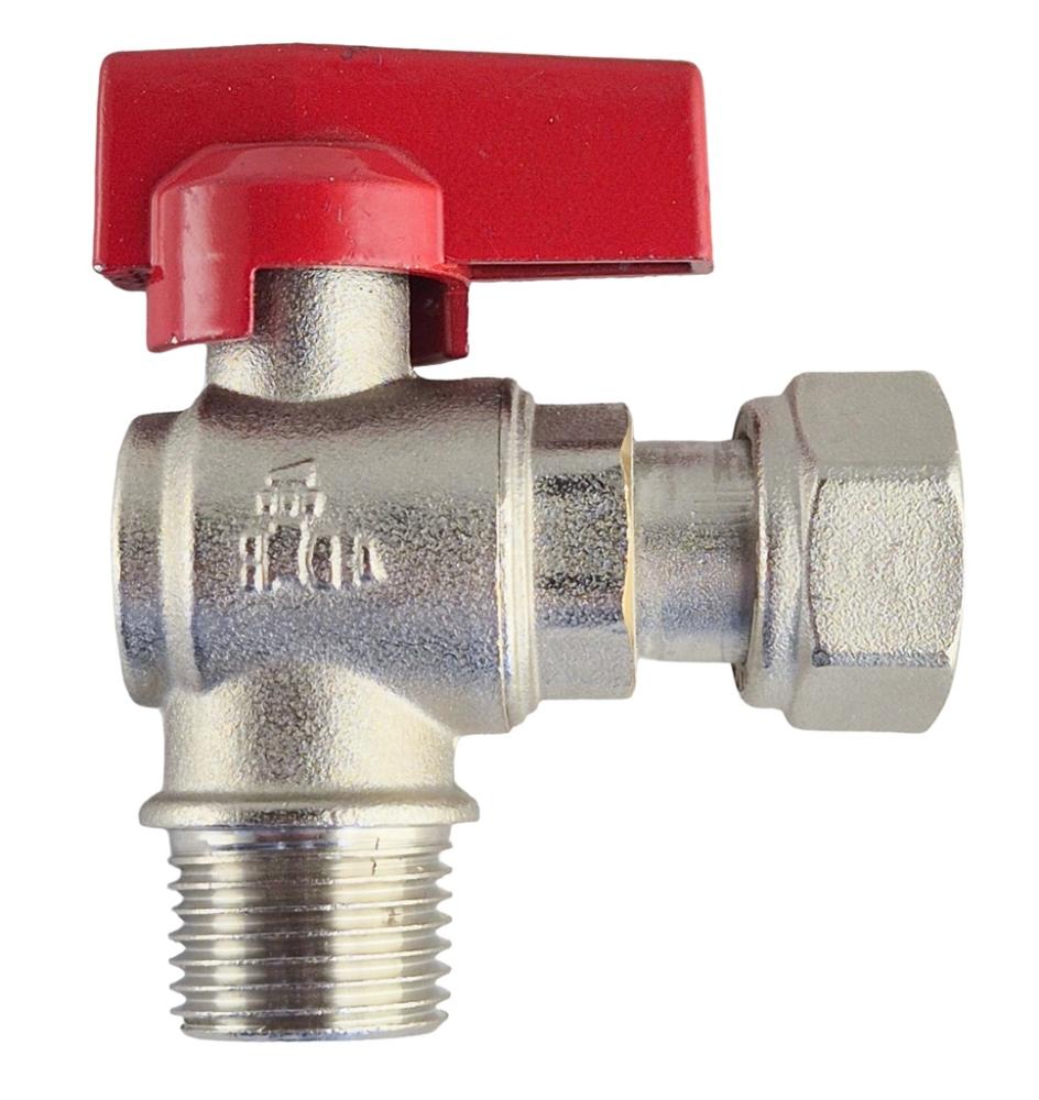 haakse kogelkraan 1/2" bsp wartelmoer x 1/2" bspt buitendraad, rode hendel