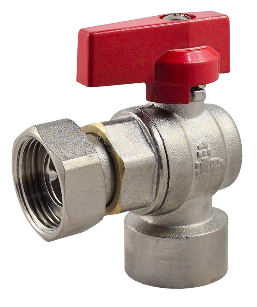 haakse kogelkraan 3/4" bsp wartelmoer x 3/4" bsp binnendraad, rode hendel