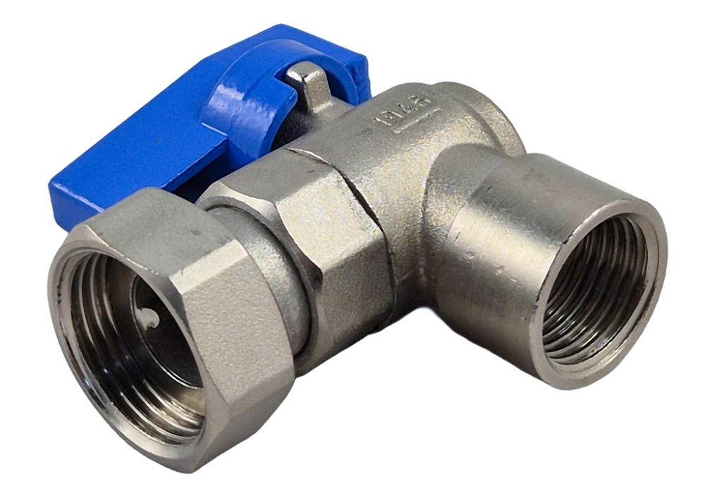 haakse kogelkraan 3/4" bsp wartelmoer x 1/2" bsp binnendraad, blauwe hendel